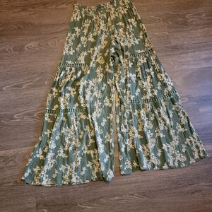 Nostalgia Green Floral Wide Leg Pants
